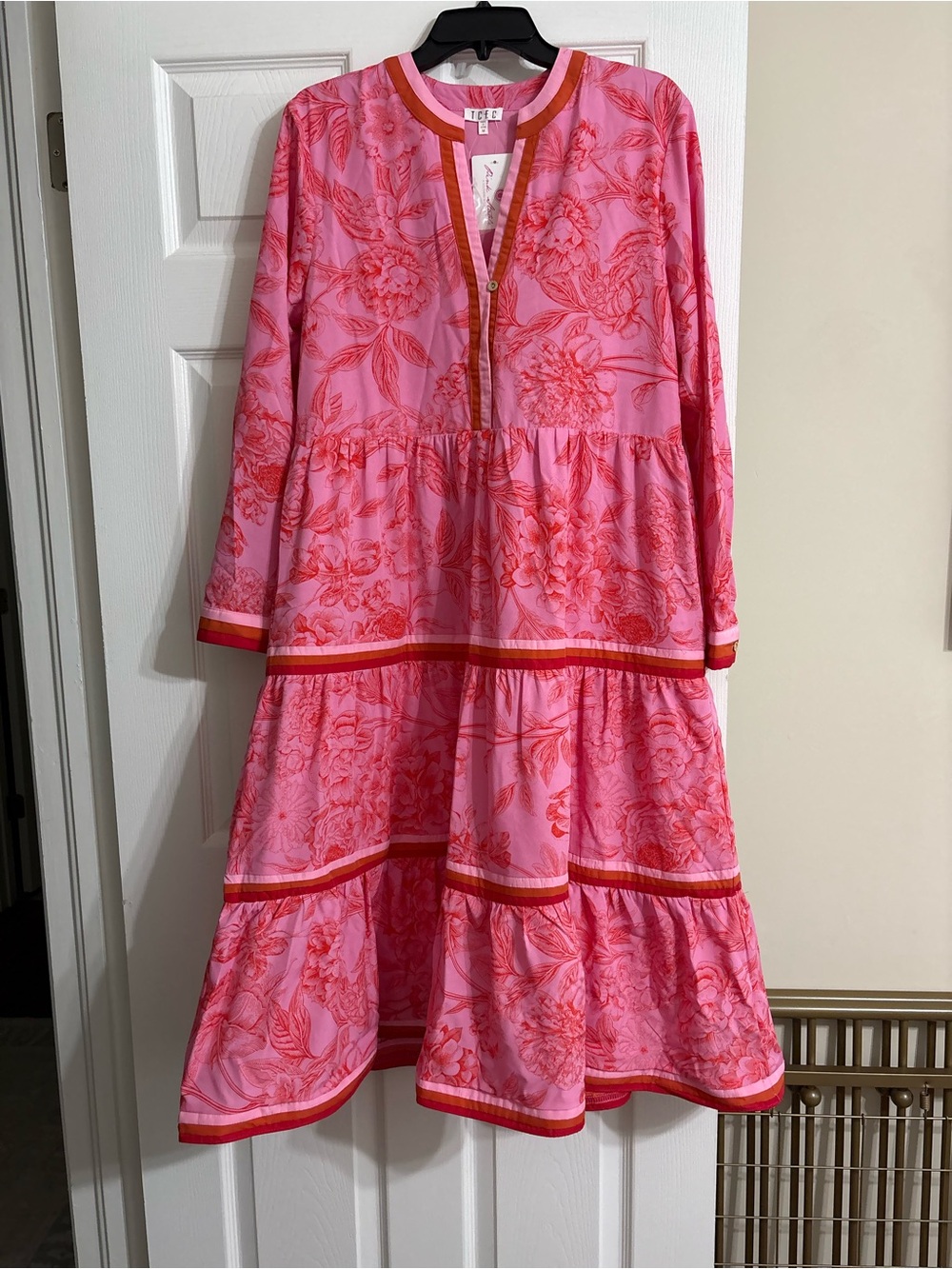 TCEC Pink Floral Tiered Midi Dress Women Size medium new